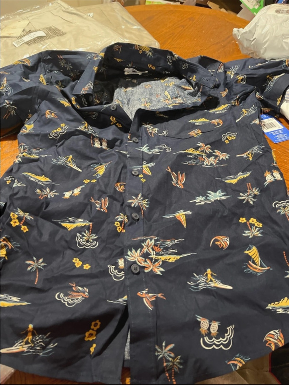 Hurley Navy Tropical Print Short-Sleeve Button-Down Shirt